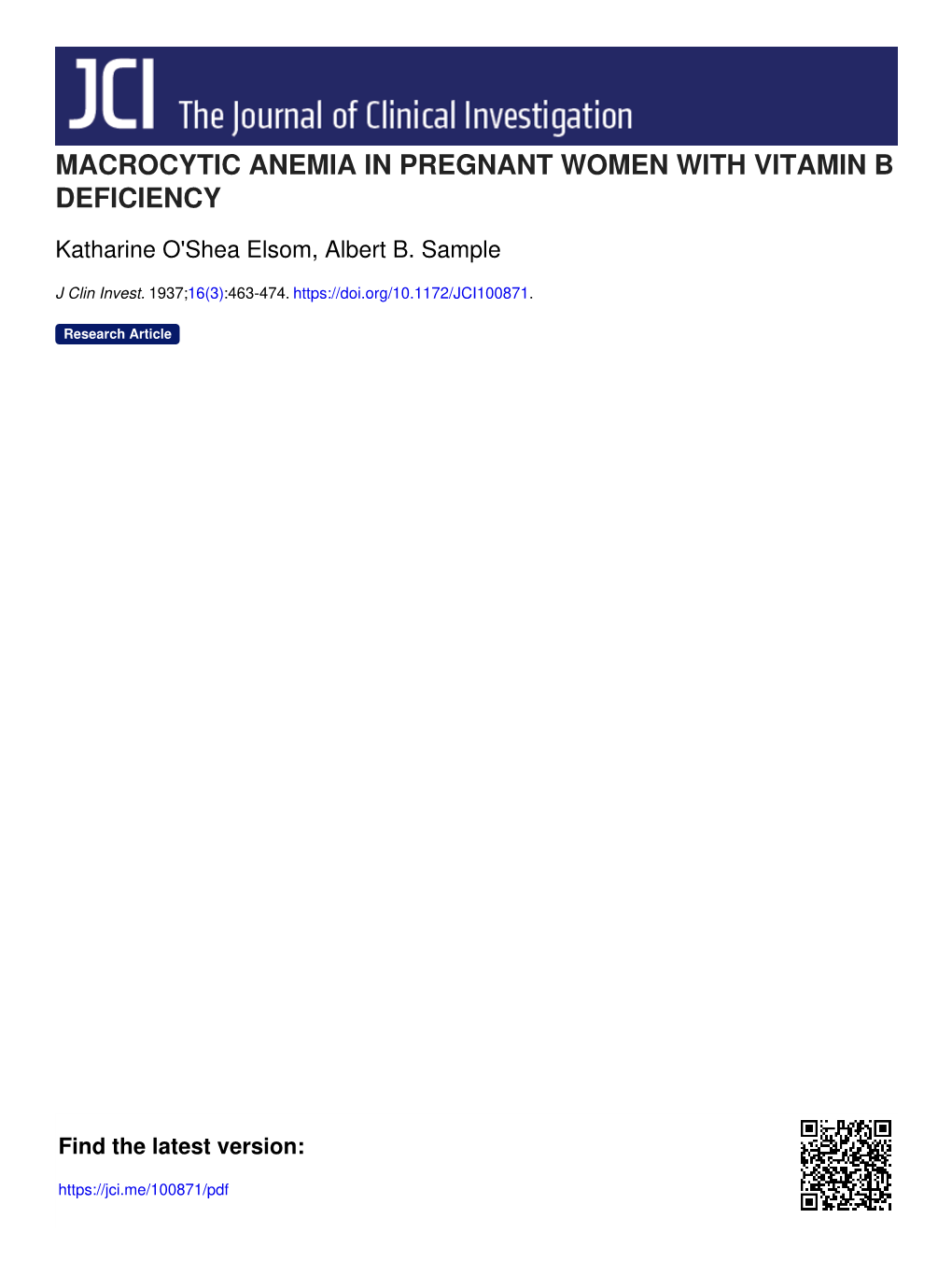 Macrocytic Anemia in Pregnant Women with Vitamin B Deficiency