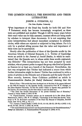 The Qumran Scrolls, the Ebionites and Their Literature Joseph A