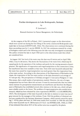 Further Developments in Lake Brokopondo, Surinam Zônica) by SCHMIDT, G.W: Primary Production of Phytoplankton in the Three Types of Amazonian Wâters