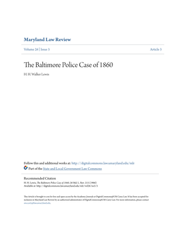 The Baltimore Police Case of 1860, 26 Md