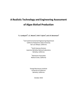 A Realistic Technology and Engineering Assessment of Algae