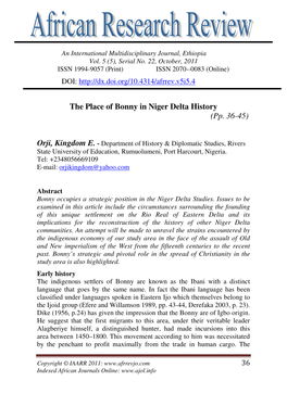 The Place of Bonny in Niger Delta History (Pp. 36-45)