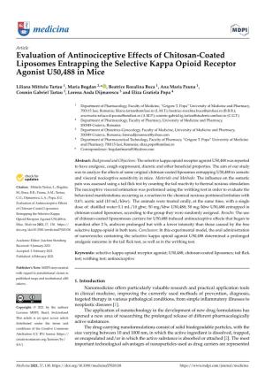 Evaluation of Antinociceptive Effects of Chitosan-Coated Liposomes Entrapping the Selective Kappa Opioid Receptor Agonist U50,488 in Mice
