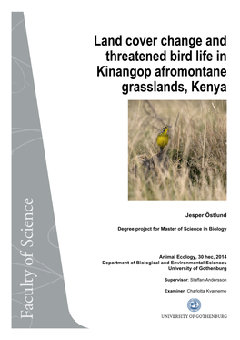 Land Cover Change and Threatened Bird Life in Kinangop Afromontane Grasslands, Kenya on One Or Two Lines Subtitle If Needed on One to Three Lines