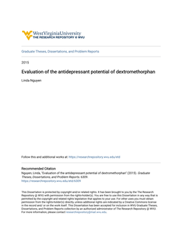 Evaluation of the Antidepressant Potential of Dextromethorphan