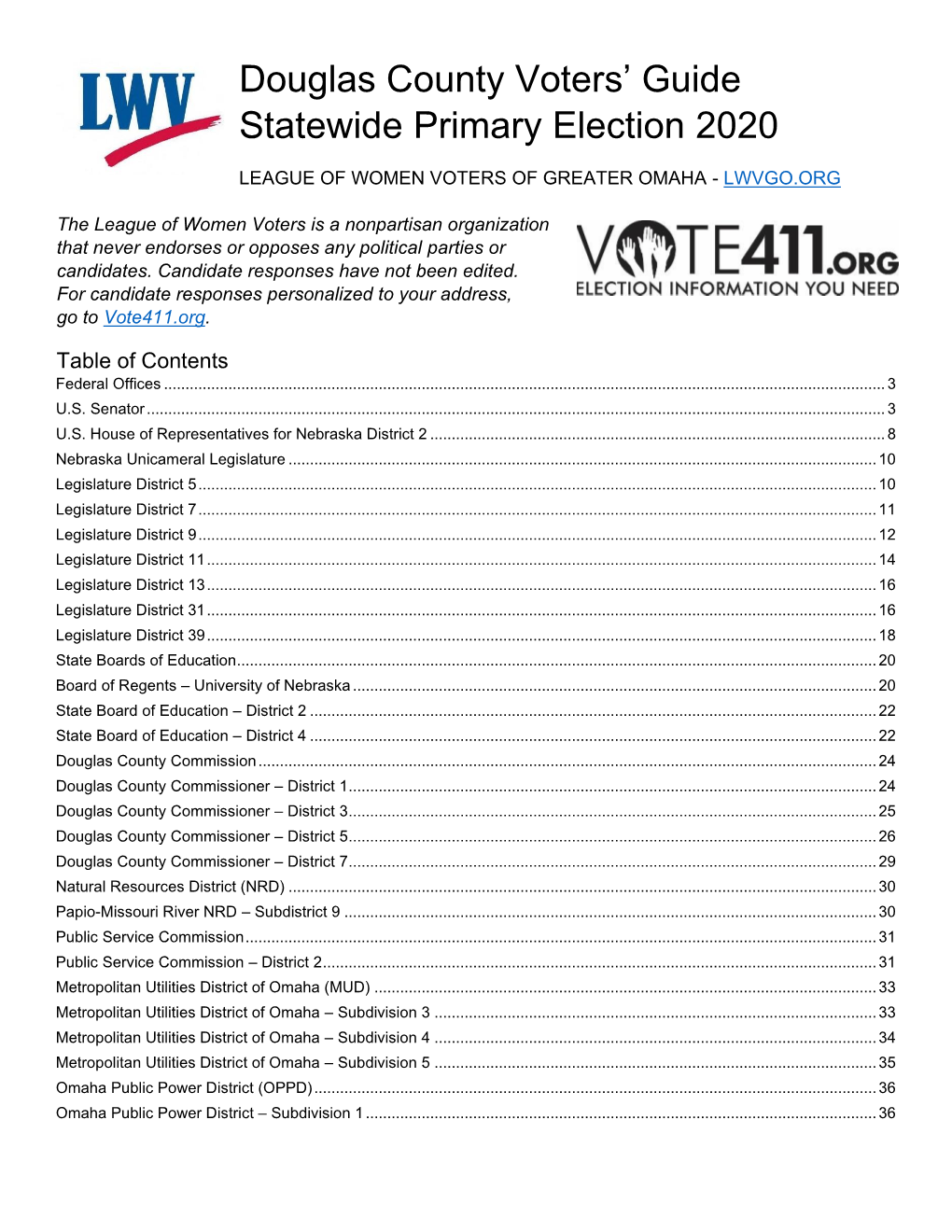 Douglas County Voters' Guide Statewide Primary Election 2020