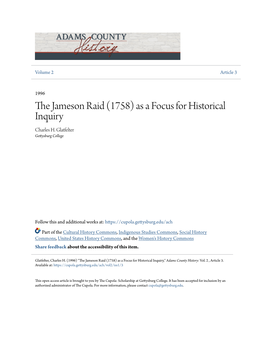 The Jameson Raid (1758) As a Focus for Historical Inquiry