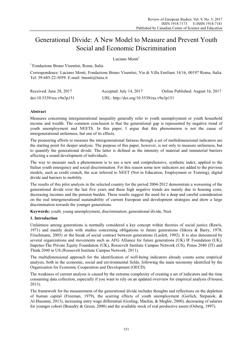 Generational Divide: a New Model to Measure and Prevent Youth Social and Economic Discrimination