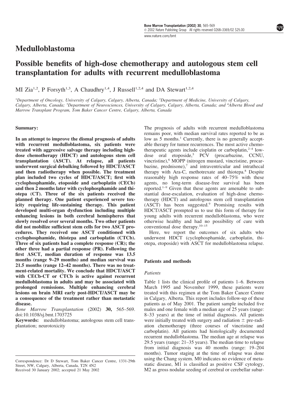 Medulloblastoma Possible Benefits of High-Dose Chemotherapy