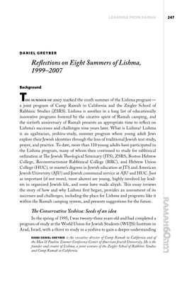 Reflections on Eight Summers of Lishma, 1999–2007