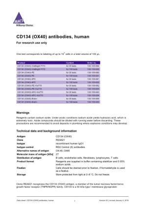 CD134 (OX40) Antibodies, Human for Research Use Only