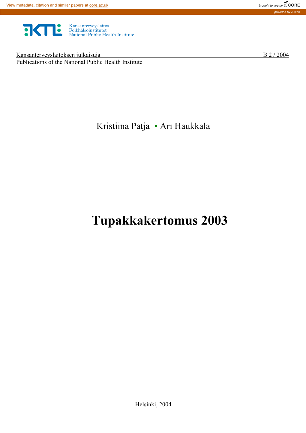 Tupakkakertomus 2003