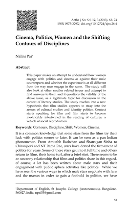 Cinema, Politics, Women and the Shifting Contours of Disciplines