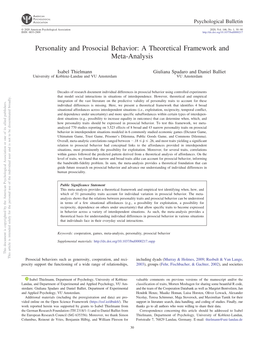 Personality and Prosocial Behavior: a Theoretical Framework and Meta-Analysis