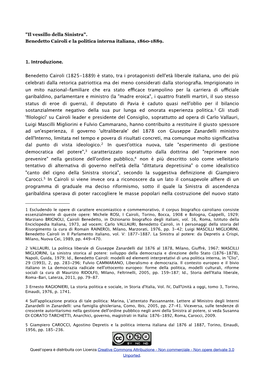 "Il Vessillo Della Sinistra". Benedetto Cairoli E La Politica Interna Italiana, 1860-1889