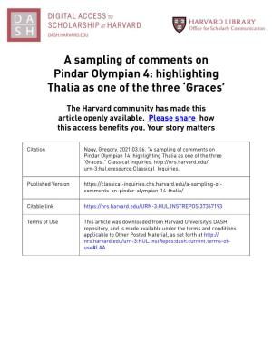 A Sampling of Comments on Pindar Olympian 4: Highlighting Thalia As One of the Three ‘Graces’