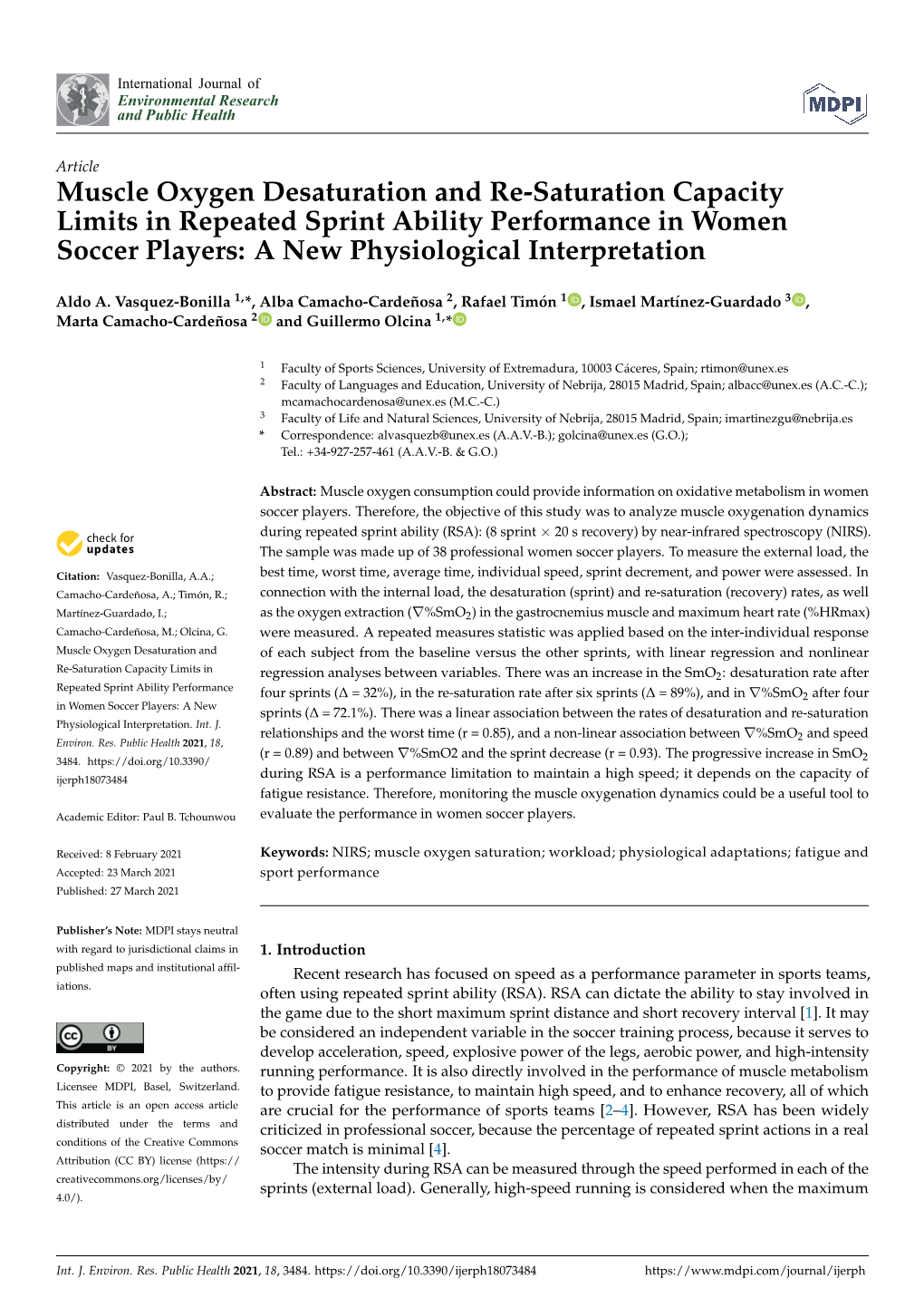 Muscle Oxygen Desaturation and Re-Saturation Capacity Limits in Repeated Sprint Ability Performance in Women Soccer Players: a New Physiological Interpretation