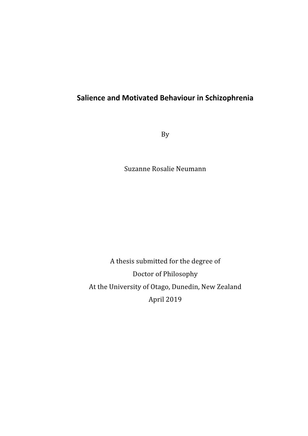 Salience and Motivated Behaviour in Schizophrenia