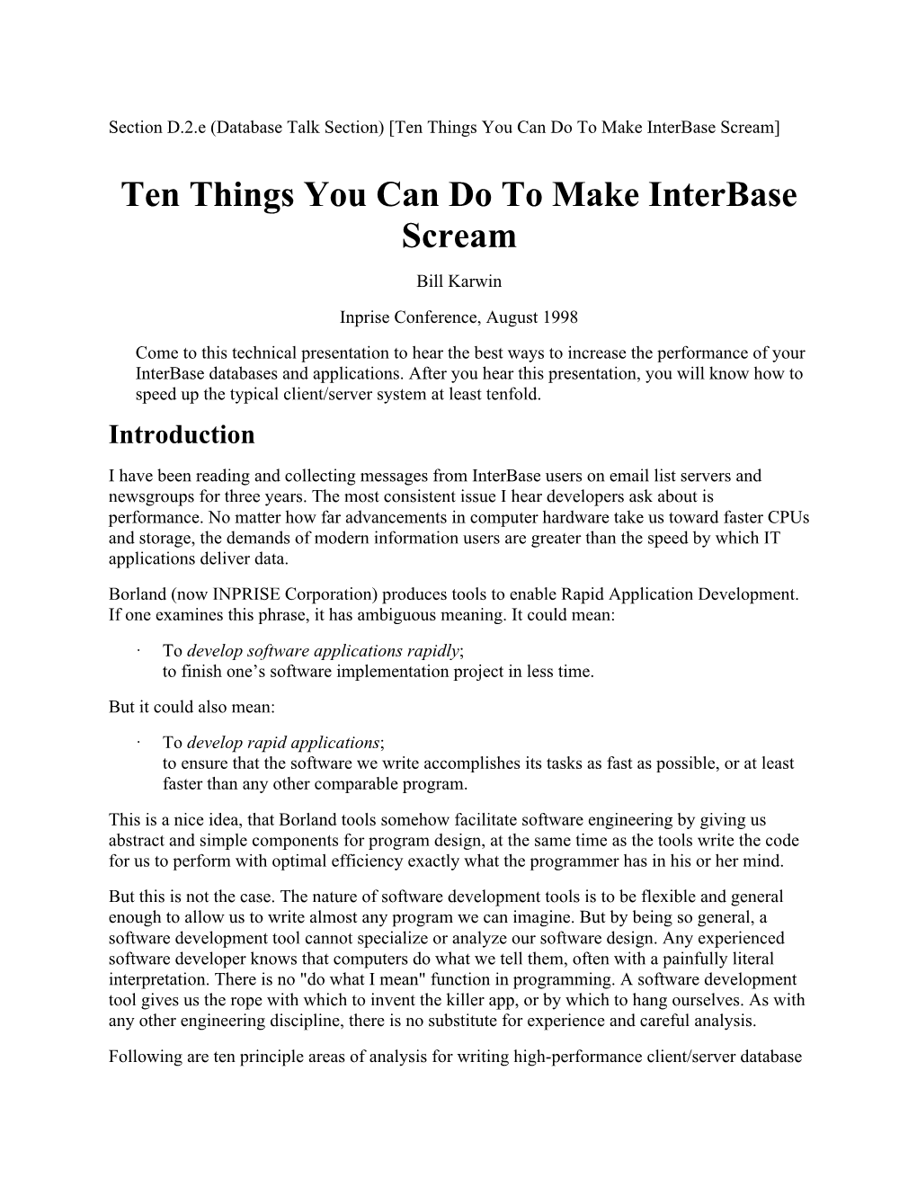 Ten Things You Can Do to Make Interbase Scream]