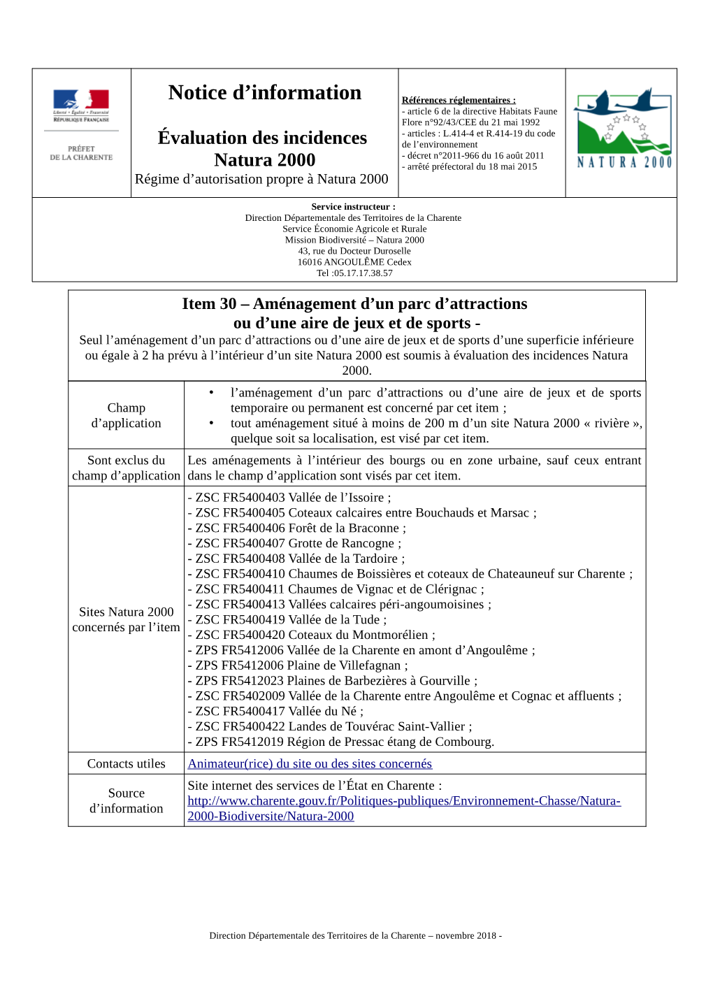 Notice D'information Évaluation Des Incidences Natura 2000