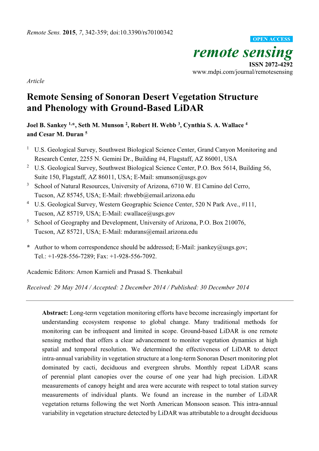 Remote Sensing of Sonoran Desert Vegetation Structure and Phenology with Ground-Based Lidar