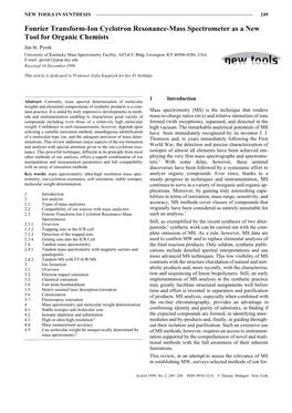 Fourier Transform-Ion Cyclotron Resonance-Mass Spectrometer As a New Tool for Organic Chemists Jan St