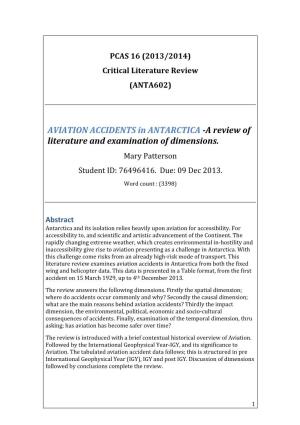 AVIATION ACCIDENTS in ANTARCTICA -A Review of Literature and Examination of Dimensions