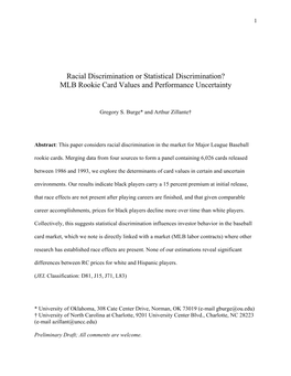 Racial Discrimination Or Statistical Discrimination? MLB Rookie Card Values and Performance Uncertainty
