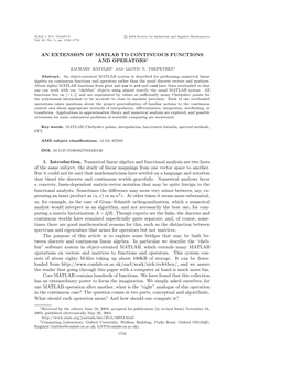 An Extension of Matlab to Continuous Functions and Operators∗