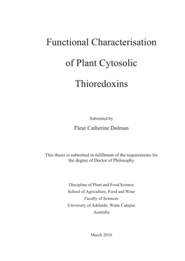 Functional Characterisation of Plant Cytosolic Thioredoxins