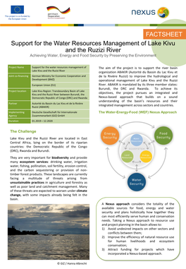 FACTSHEET Support for the Water Resources Management of Lake Kivu and the Ruzizi River Achieving Water, Energy and Food Security by Preserving the Environment