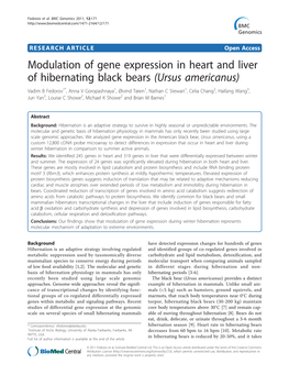 Modulation of Gene Expression in Heart and Liver of Hibernating Black Bears (Ursus Americanus)