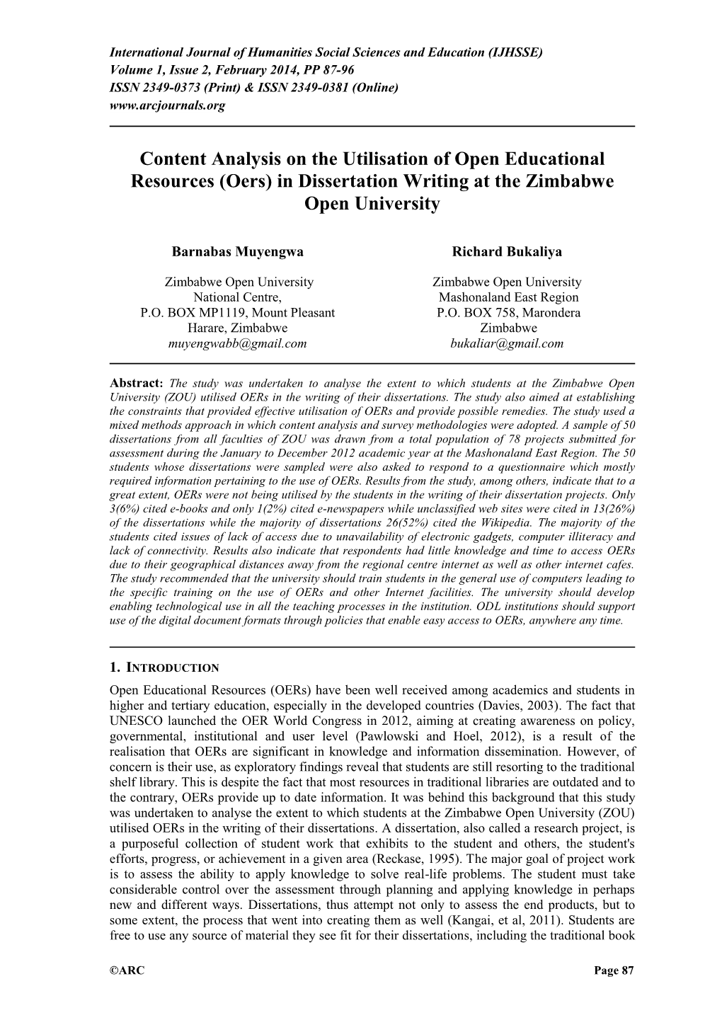 university of zimbabwe dissertation topics