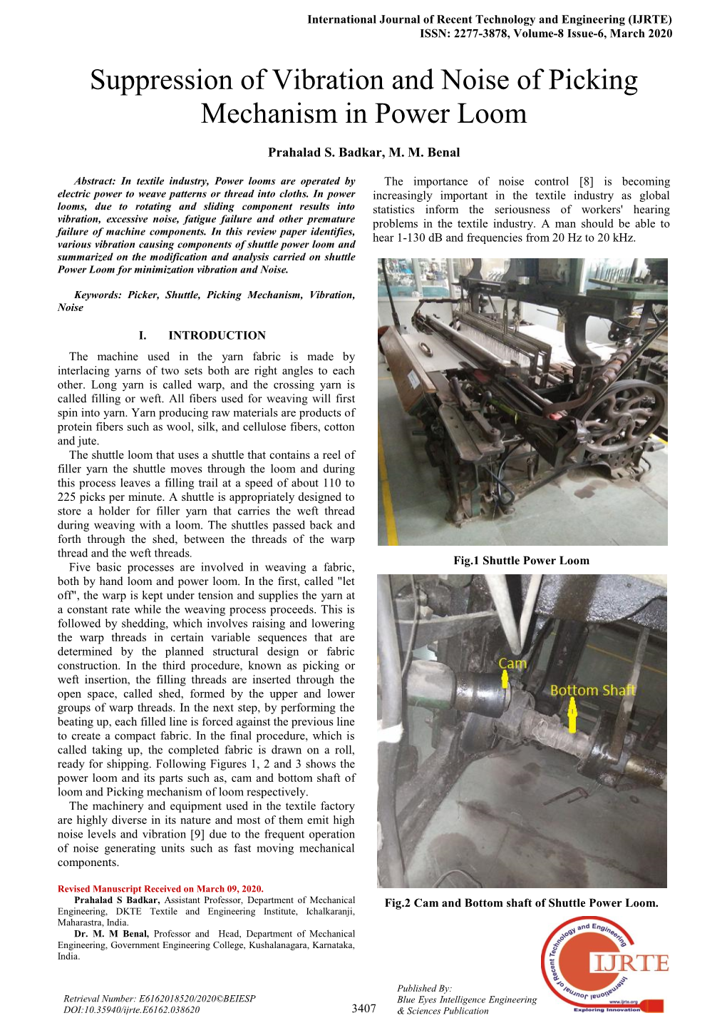 Suppression of Vibration and Noise of Picking Mechanism in Power Loom