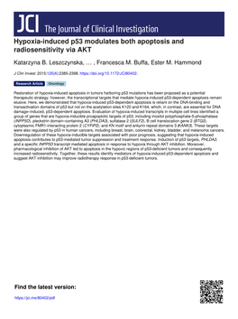Hypoxia-Induced P53 Modulates Both Apoptosis and Radiosensitivity Via AKT