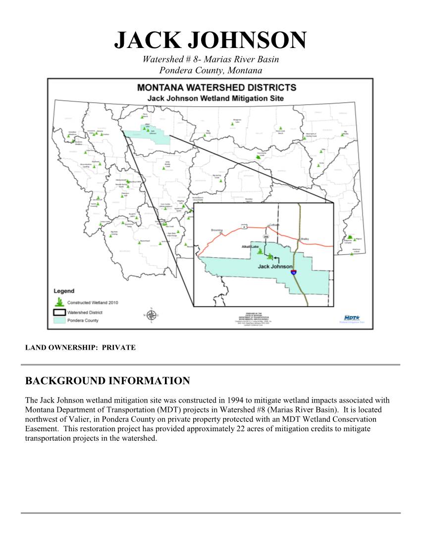 JACK JOHNSON Watershed # 8- Marias River Basin Pondera County, Montana