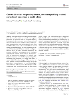 Genetic Diversity, Temporal Dynamics, and Host Specificity in Blood Parasites of Passerines in North China