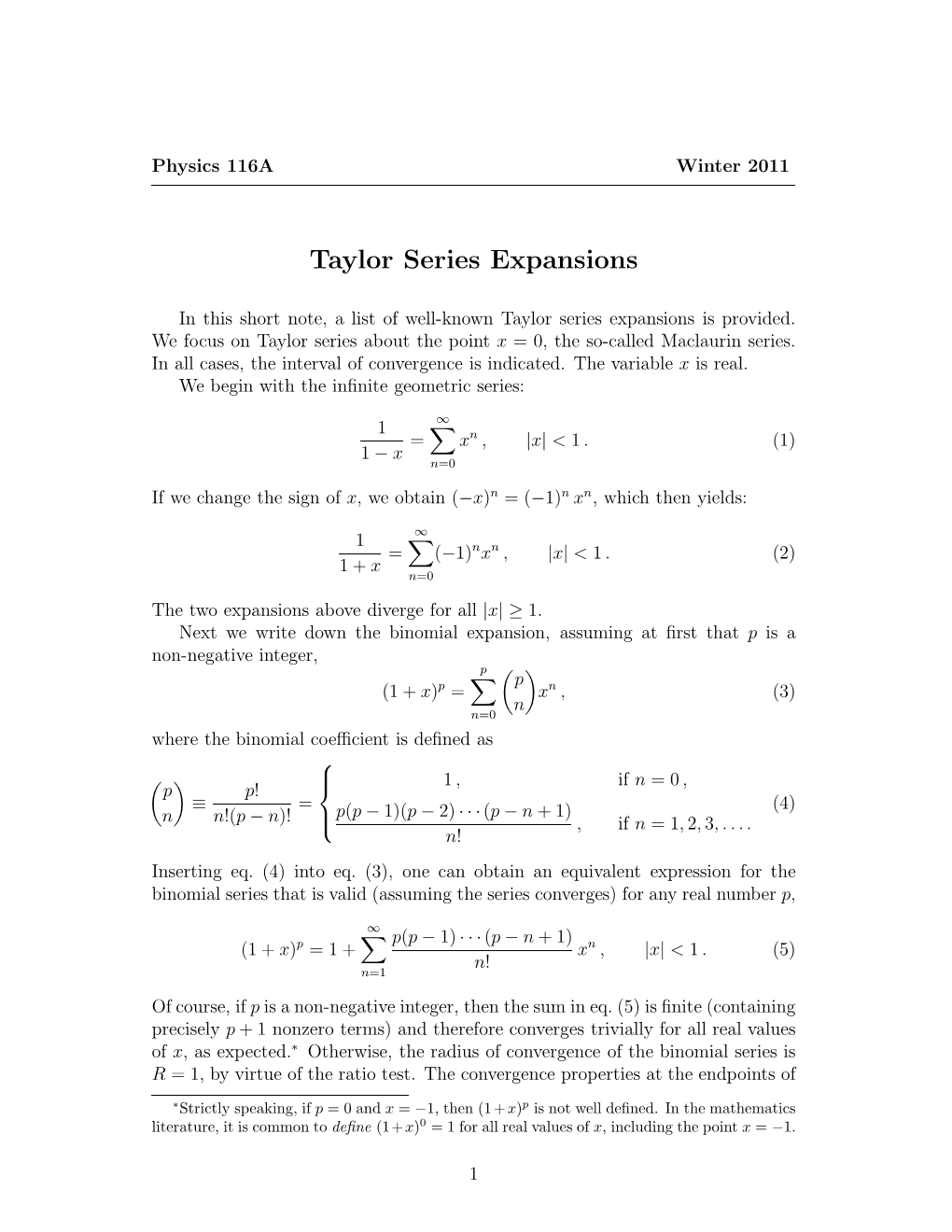 Taylor Series Expansions