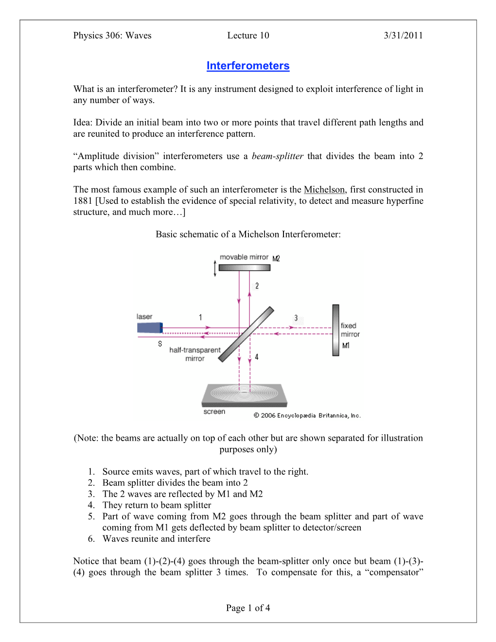 Physics 306: Waves Lecture 10 3/31/2011 Page 1 of 4