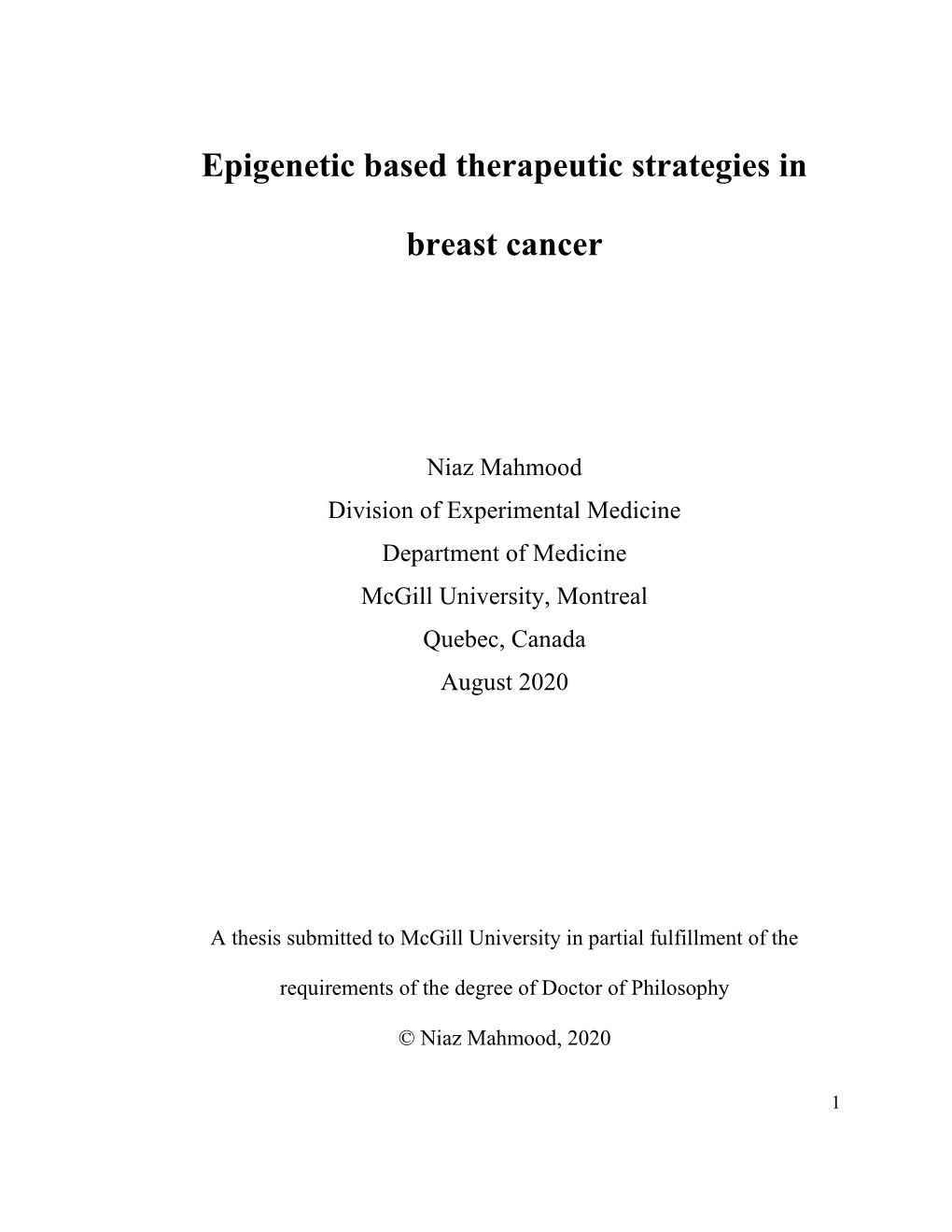 Epigenetic Based Therapeutic Strategies in Breast Cancer