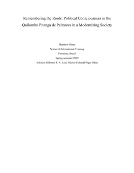 Political Consciousness in the Quilombo Pitanga De Palmares in a Modernizing Society