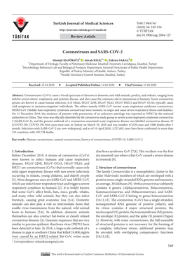Coronaviruses and SARS-COV-2