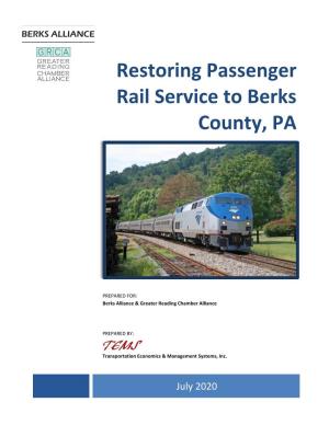 Restoring Passenger Rail Service to Berks County, PA