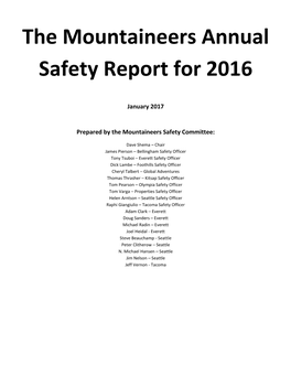 The Mountaineers Annual Safety Report for 2016
