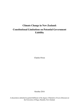 Climate Change in New Zealand: Constitutional Limitations on Potential Government Liability