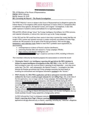 HPSCI Minority Memo on Russia Investigation (Rebuttal to Nunes Memo) (Redacted)