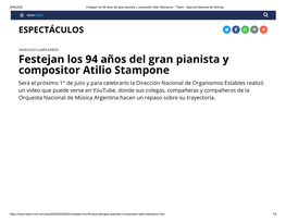 Festejan Los 94 Años Del Gran Pianista Y Compositor Atilio Stampone - Télam - Agencia Nacional De Noticias