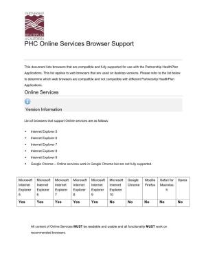 PHC Online Services Browser Support