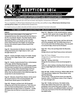 Adepticon Statements and Clarifications the Hobbit