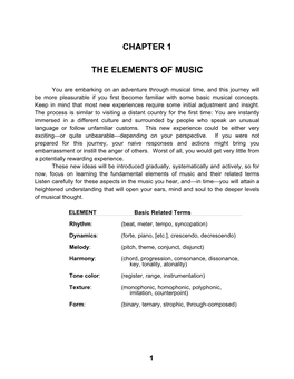 Chapter 1 the Elements of Music